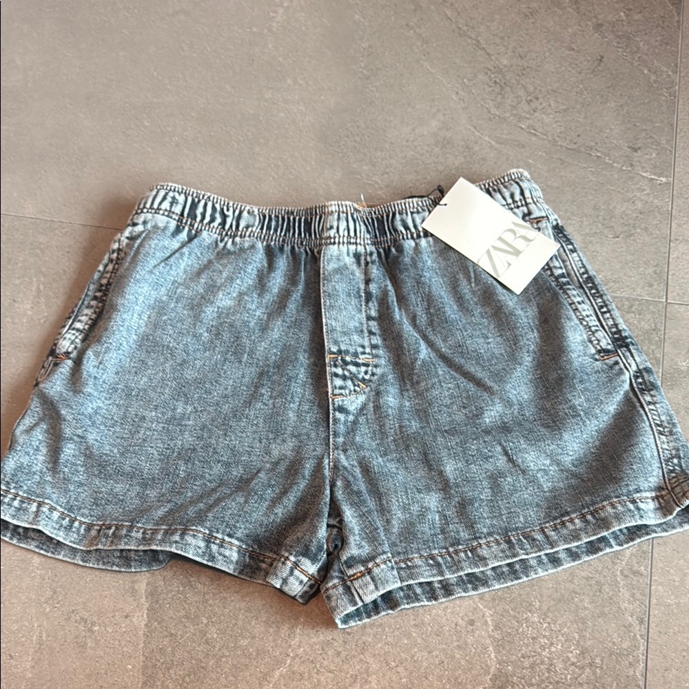 Zara Blue Jean Shorts Elastic Waist